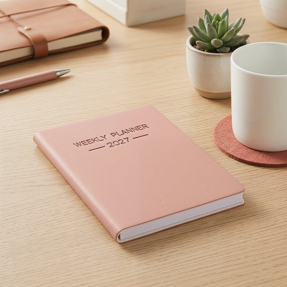 BESTYASH 2027 Pocket Planner Pink PU Cover for Office Monthly and Weekly Planning