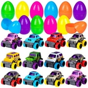 Eggcellent Pull Back Cars - 12 Pcs Eggs Prefilled with Trucks for Kids Egg Hunt, Basket Stuffers, Clroom Prizes - Fun and Exciting Toy Set