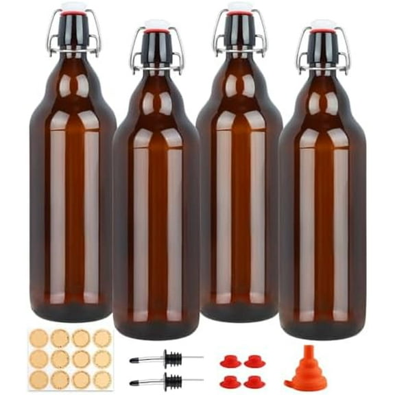 Amber Swing Top Glass Bottles 32 oz, 4 Pack Flip Top Bottles with Airtight Stopper for Home Brewing, Kombucha, Beer, Kefir, Beverages$$Home Decor, Kitchen, & Other