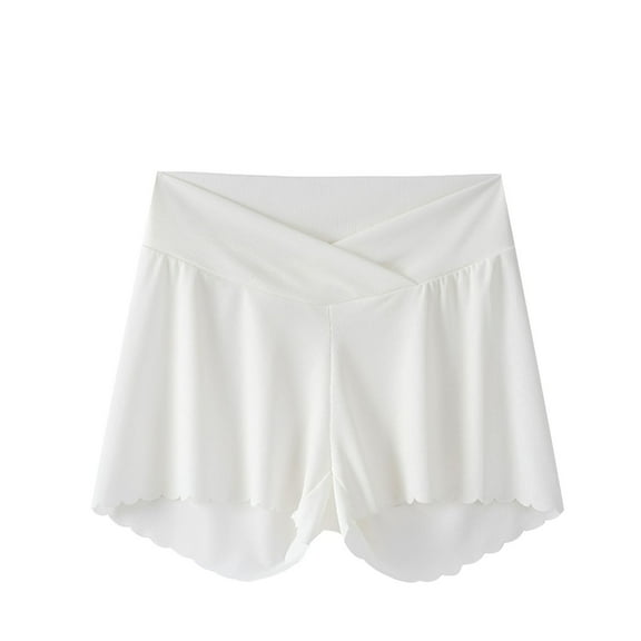 Womens Maternity Bottom Shorts Summer Solid Color Cross Waisted Lace Trim Comfort Underpants White L