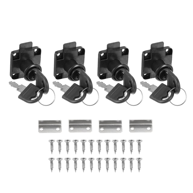 Uxcell 4 Pack Candado de Cajón con Llaves, Candado de Acero Aleado Diferente con Cilindro de 7/9" x 3/4" Negro
