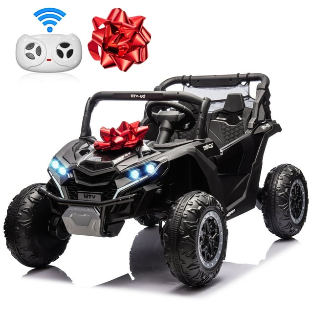 Joyracer 4X4 Jouet à Chevaucher 24 Volts UTV à 2 Places, 600 W 5 Mi/h Quad pour Enfants avec Télécommande, Rangement, Arc à Tirer pour Cadeau, 3 Vitesses, Musique Bluetooth, Noir