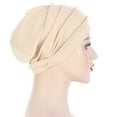 thumbnail image 4 of Uooqdmx Head Wraps for Women, Turbans for Women, Beanie, Women's Hats Caps Toe Solid Caps Color Pleated Muslim Pile Baseball Caps, Chemo Headwear for Women, Beige One Size, 4 of 5
