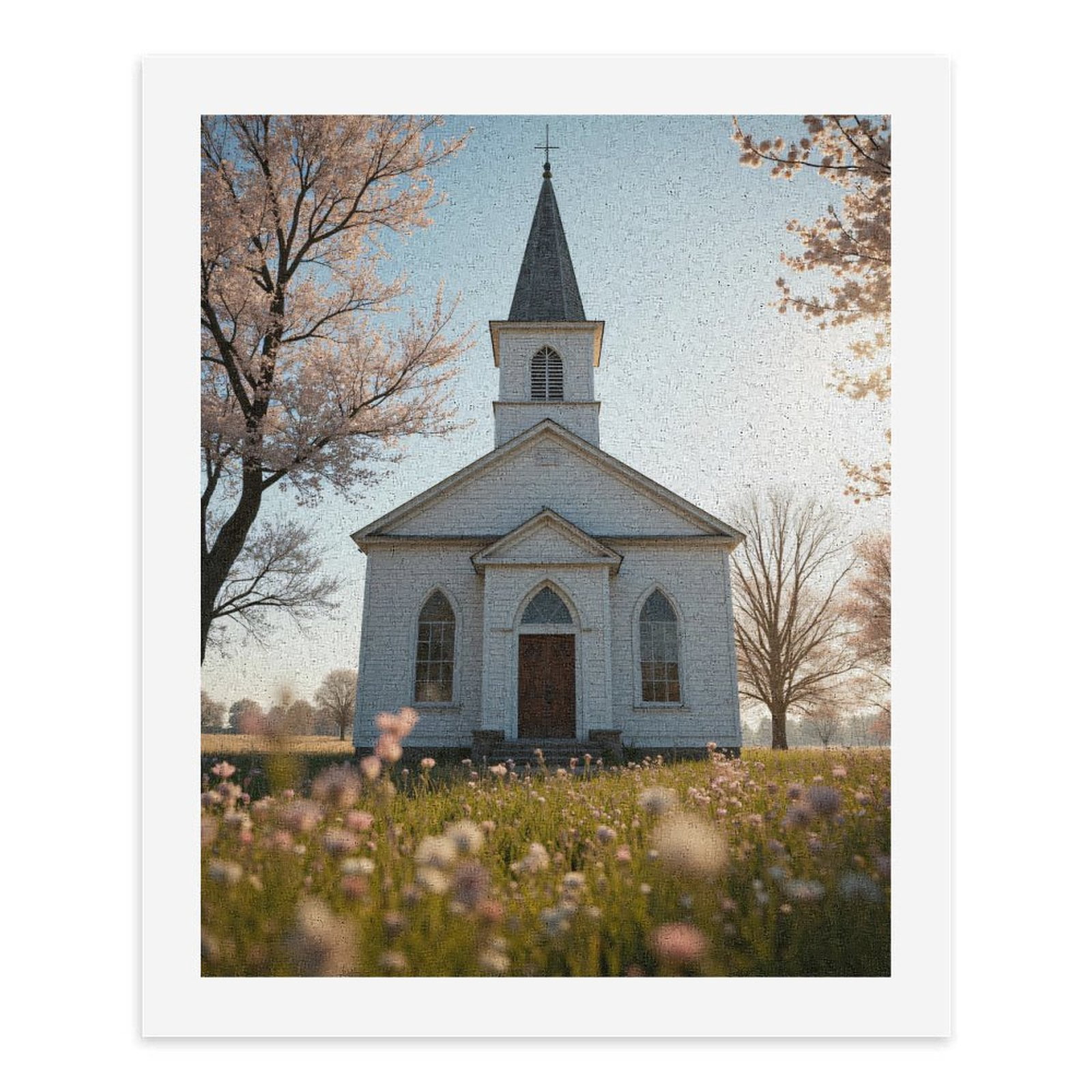 Paint By Numbers Kit for Adults Beginner - DIY Ivory Chapel Spring Blossom Canvas Painting Kits for Adults, Frameless Paint By Number for Adults for Home Wall Decor 16x20 Inch