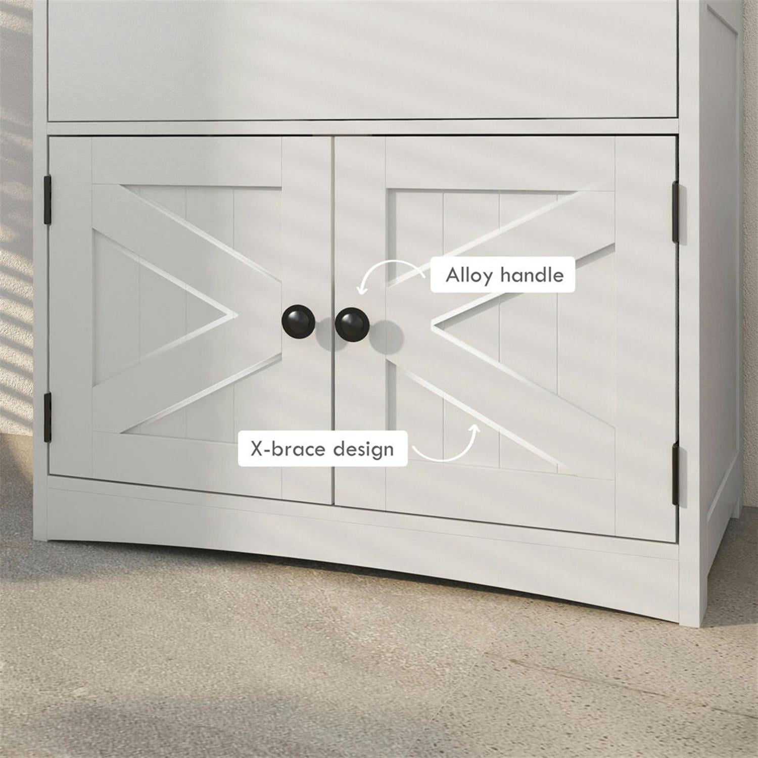 Demi Bonn 48" Farmhouse Bathroom Floor Cabinet, Freestanding Linen Storage Cabinet with Shelf and Drawer, for Living room, Entryway, Kitchen, White