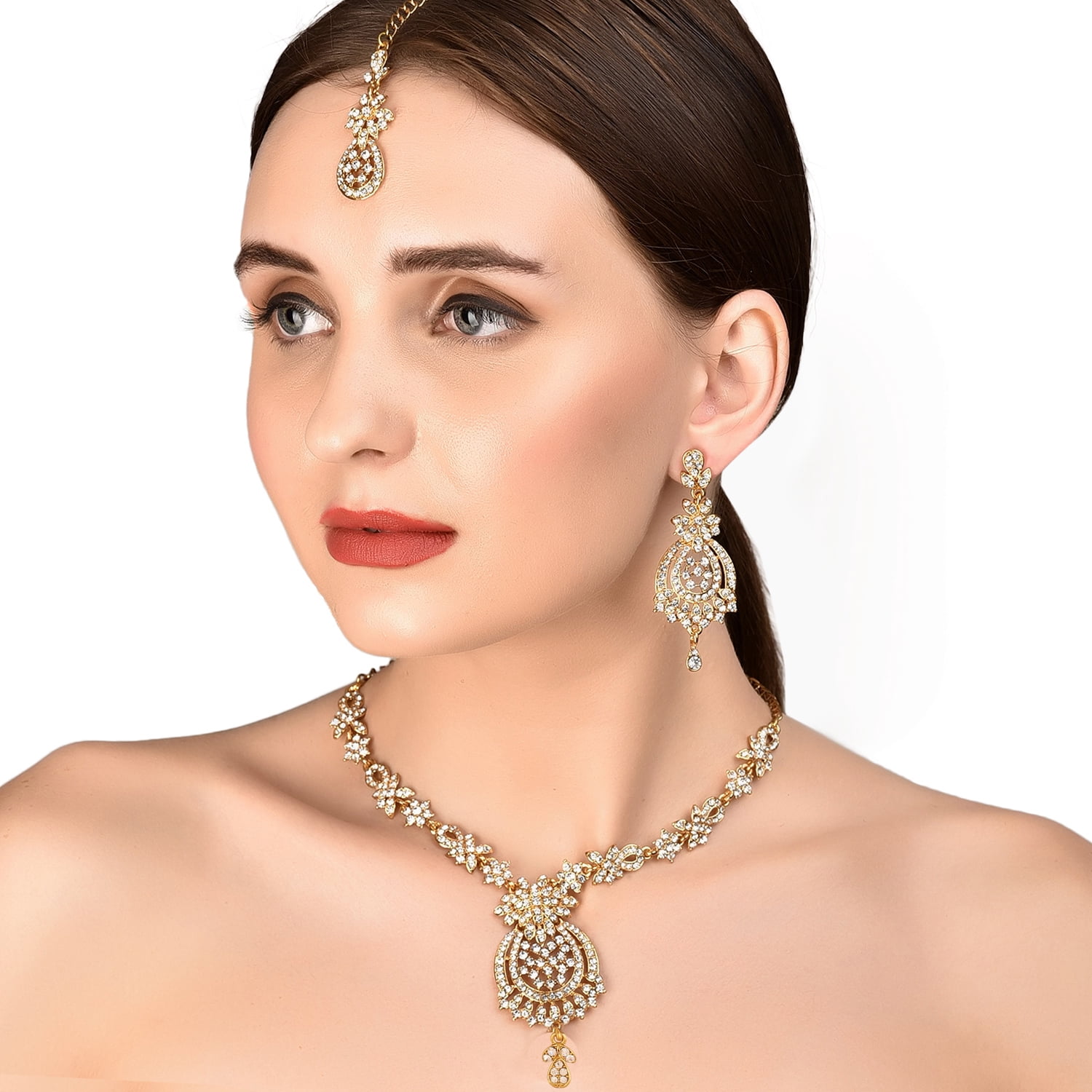 Sunsoul By Touchstone Indian Handcrafted Rhinestones Faux Pearls Gold Tone Jewelry Necklace For Women