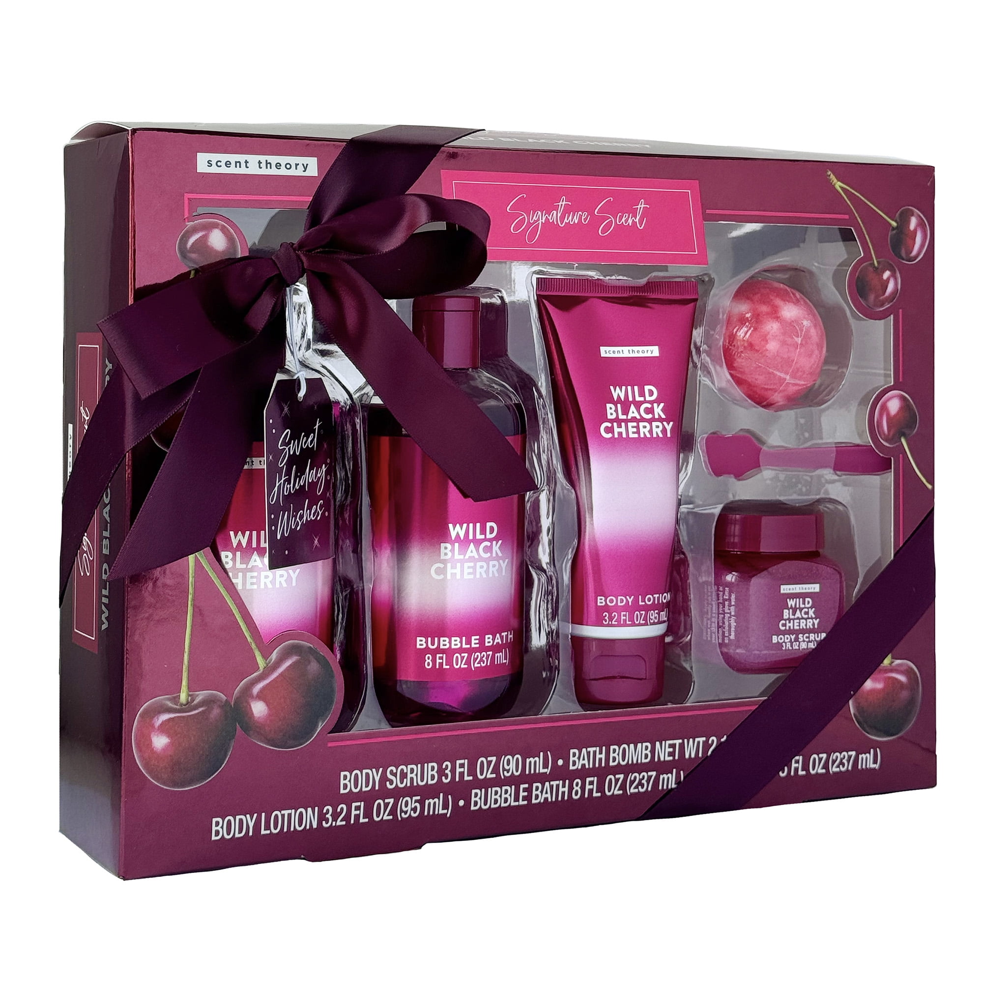 Scent Theory Wild Black Cherry Holiday Bath Gift Set, 5 Piece