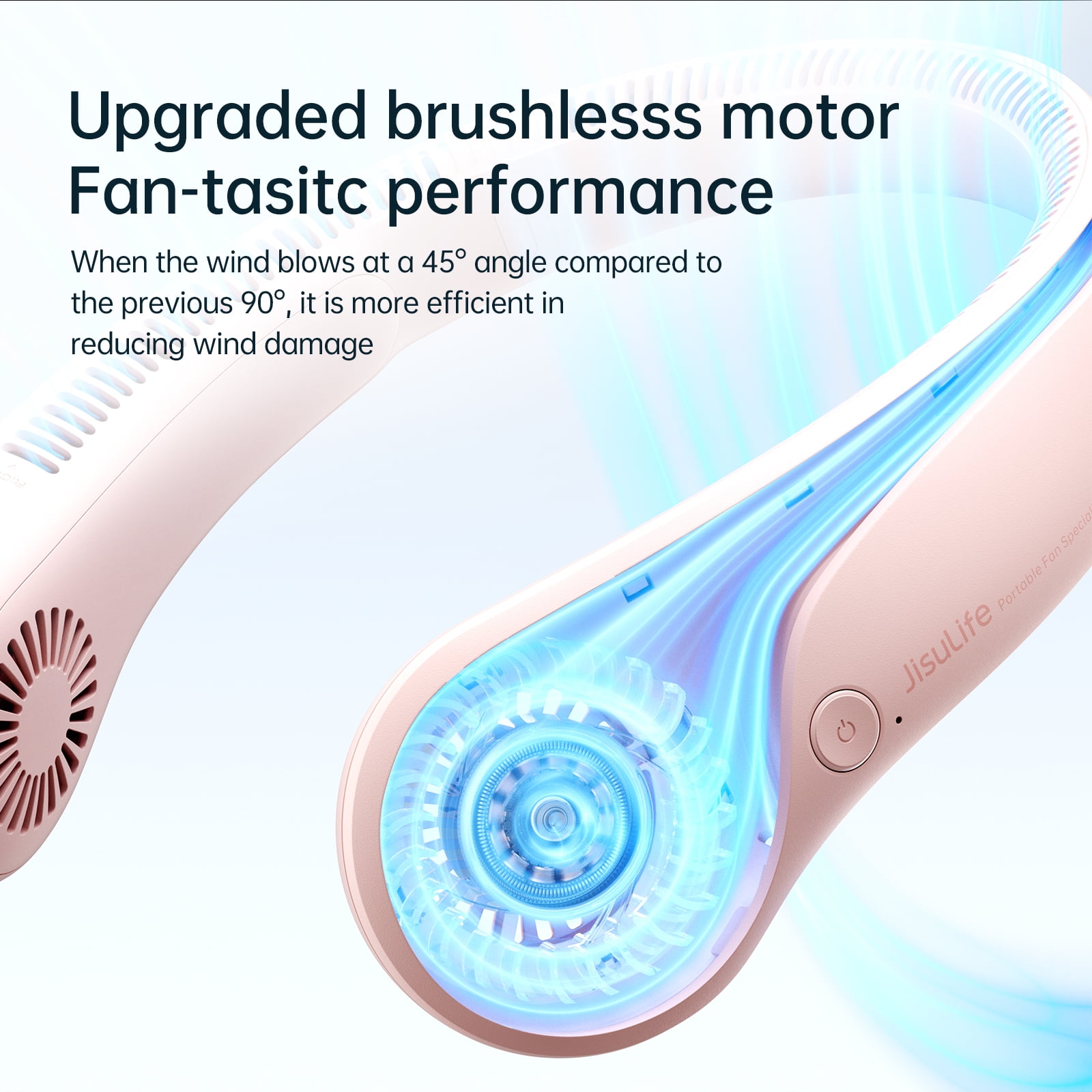 JISULIFE Portable Neck Fan, Wearable Fan, Bladeless Fan Hands-Free Cooling, Quiet 25dB, 5 Speeds, 16H Battery Life, Ideal for Indoor/Outdoor, Gift for Women, Men - Pink