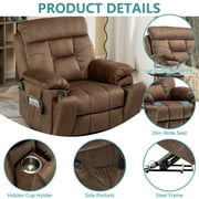 26 Inch Wide Seat Recliner Chair for Adults and Elderly, UHOMEPRO Oversized Power Lift Recliner Chair with Heat and Massage, Overstuffed Headrest, 350 lb Capacity, Brown