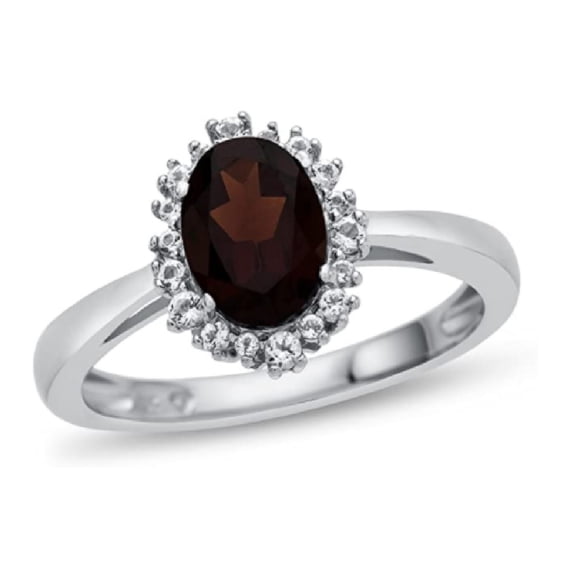 Garnet Oval Cut 8x6MM 925 Sterling Silver Solitaire Accents Valentines Day Gifts Ring