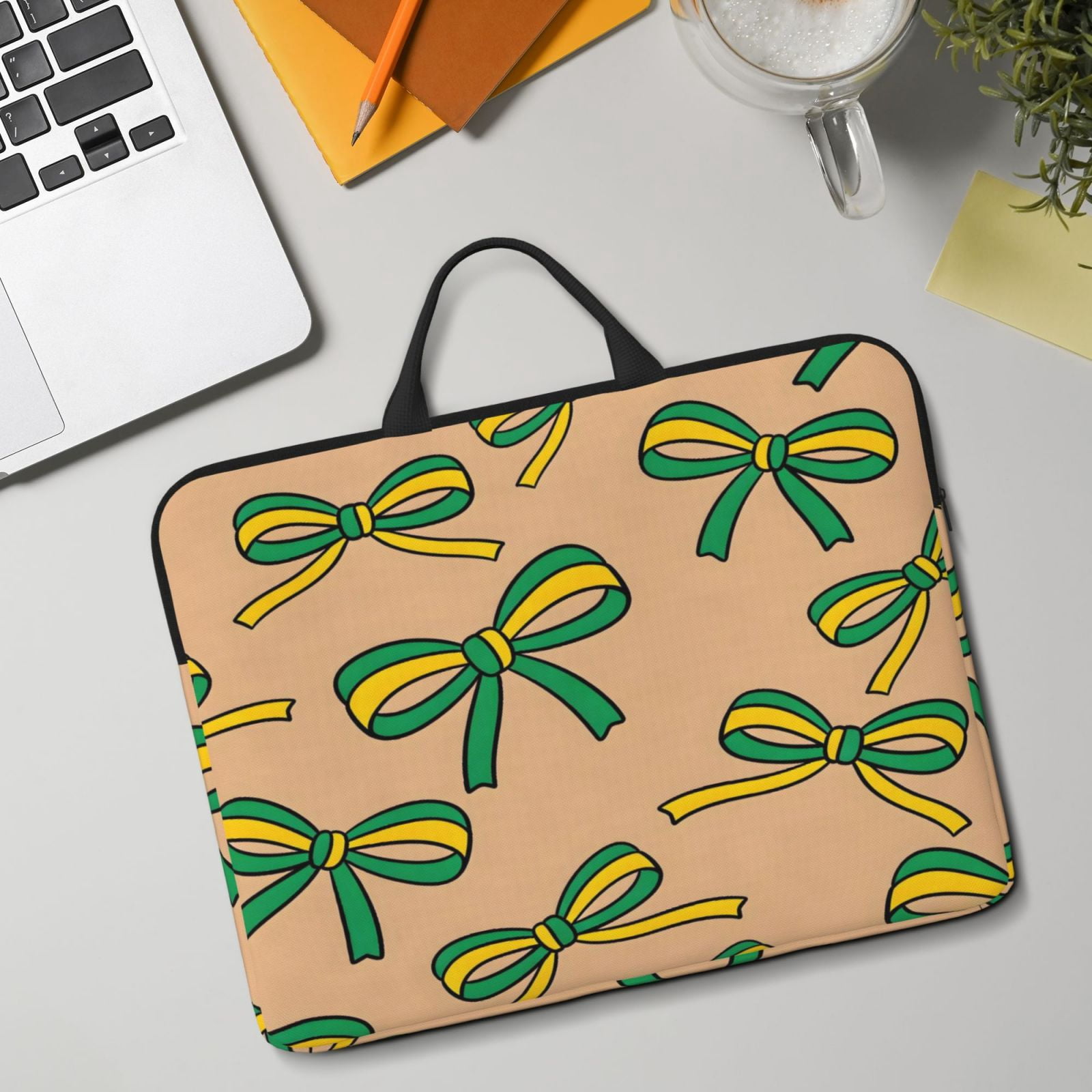 Laptop Sleeve Bag For Women Men 14inch Waterproof Durable Protective Computer Carrying Cover Handle Laptop Case Bag Green And Yellow Bow
