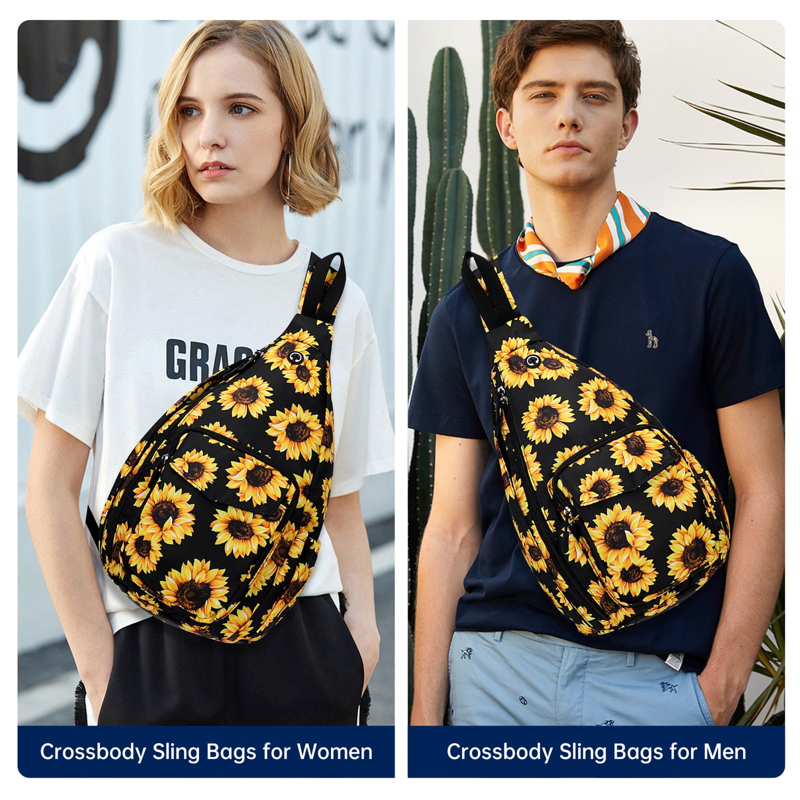 HAWEE Convertible Sling Backpack Purse Sunflower Crossbody Chest Bag Left and Right Shoulder Water Repellent
