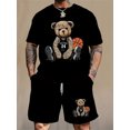 thumbnail image 3 of Conjunto de verano de 2 piezas con estampado de oso de dibujos animados para hombre, camiseta informal de cuello redondo para uso diario, pantalones cortos de playa para hombre para deportes al aire l, 3 of 5