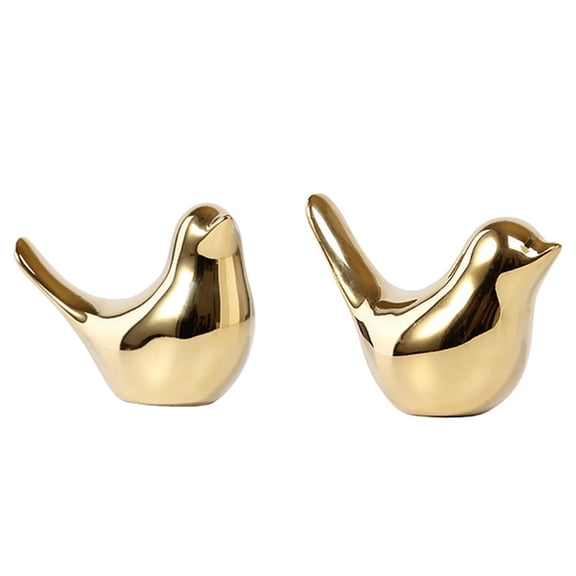 2Pcs House Figurines Ceramic Bird Statues Animal Sculpture Home Decoration Crafts Gold Ceramic,M & L