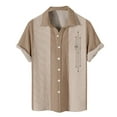thumbnail image 2 of Mens Hawaiian Shirt Short Sleeve Waffle Texture Cuban Collar Casual Summer Beach Vacation Relaxed Fit Tops Khaki L, 2 of 4