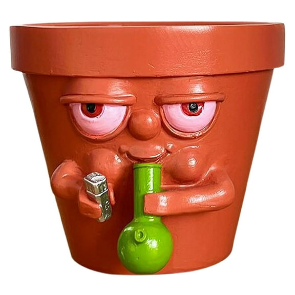 GQDIN Smoking Planter Pot for Succulents & Houseplants, Mini Resin Plant Pot for Succulents & Cacti, Funny Human Face Design, Desk Home Kitchen Garden Decor,Home Decoration Artwork