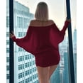 thumbnail image 6 of Women'S Off the Shoulder Dress Long Sleeve Batwing Mini Ruched Sheer Y2K Oversized Casual Streetwear Dress Wine Red XS, 6 of 7