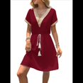 thumbnail image 3 of Vestido Informal de Verano con Cintura Ajustada para Mujer para Vacaciones Rojo Vino M, 3 of 7