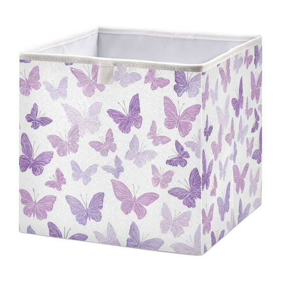 WOBOGO Purple Butterfly Storage Basket Foldable Easy to Clean Durable with Hollow Support Plate with Handle 11.02×11.02×11.02 in