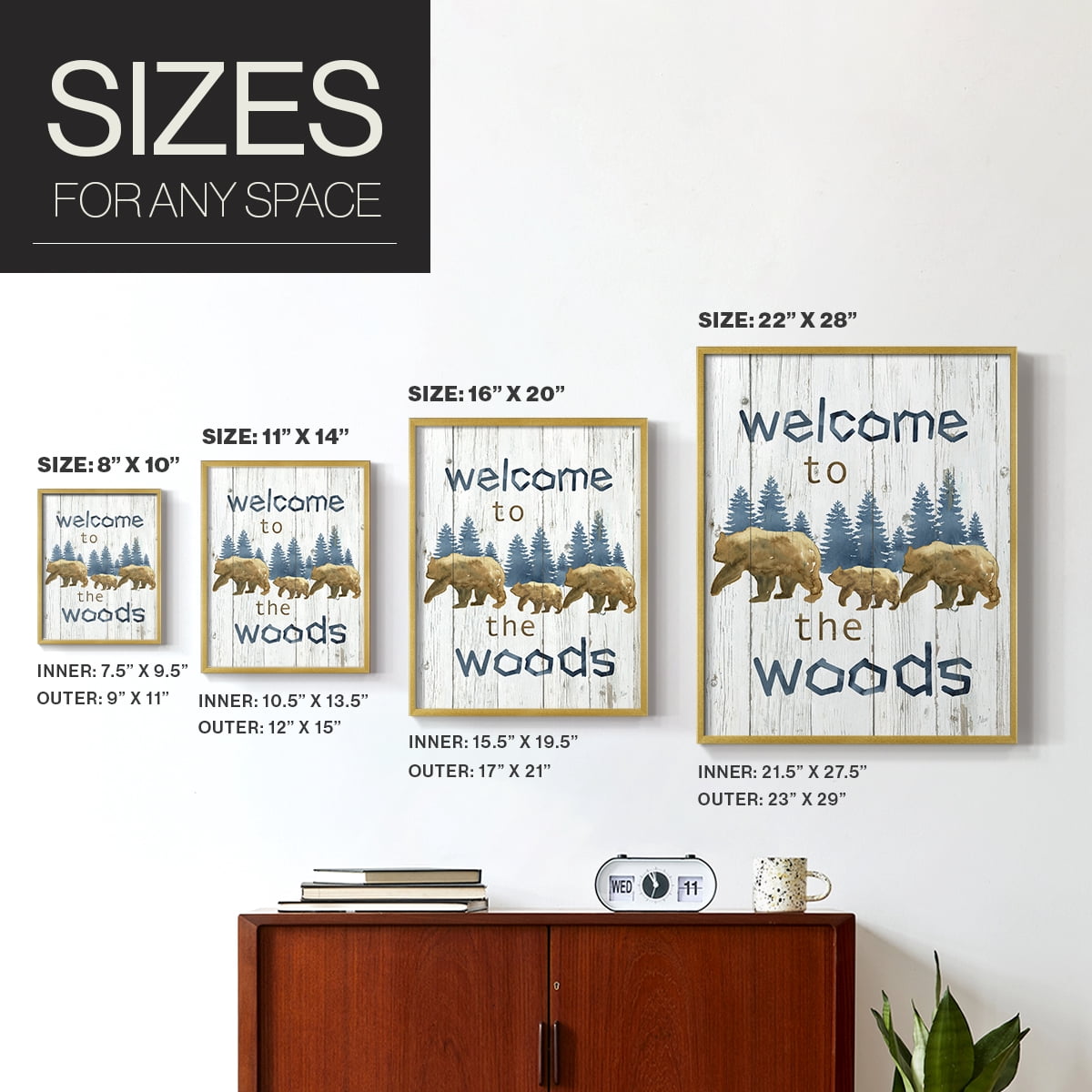 Welcome to the Woods Framed Print in Gold Solid Wood 8 x 10 Framed Print