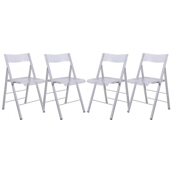 LeisureMod Menno Modern Folding Chair With Chrome Frame Set of 4 Clear Chrome Finish