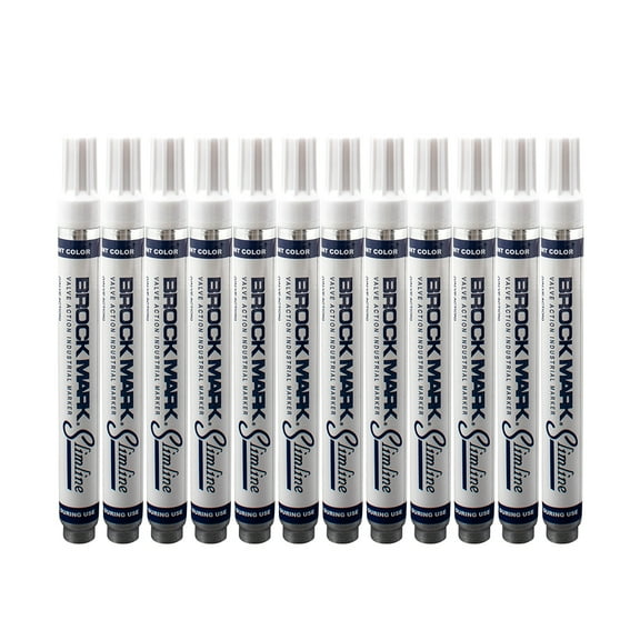 12 Pc Set White Brockmark Slimline Industrial Paint Markers Opaque Gloss Pen Metal Wood Plastic Glass for Auto Construction Arts Home