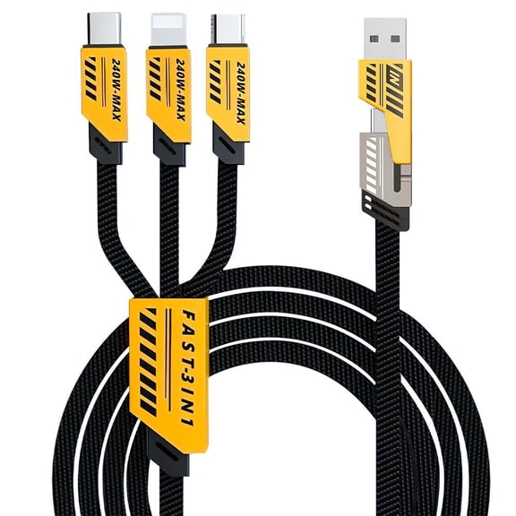 Travel Essentials, 240W Fast Charge 3 in 2 USB Cable for Travel, Multi Charging Cable Cord, IOS, TYPE C and Mini USB Devices, 4ft Data Sync Cables