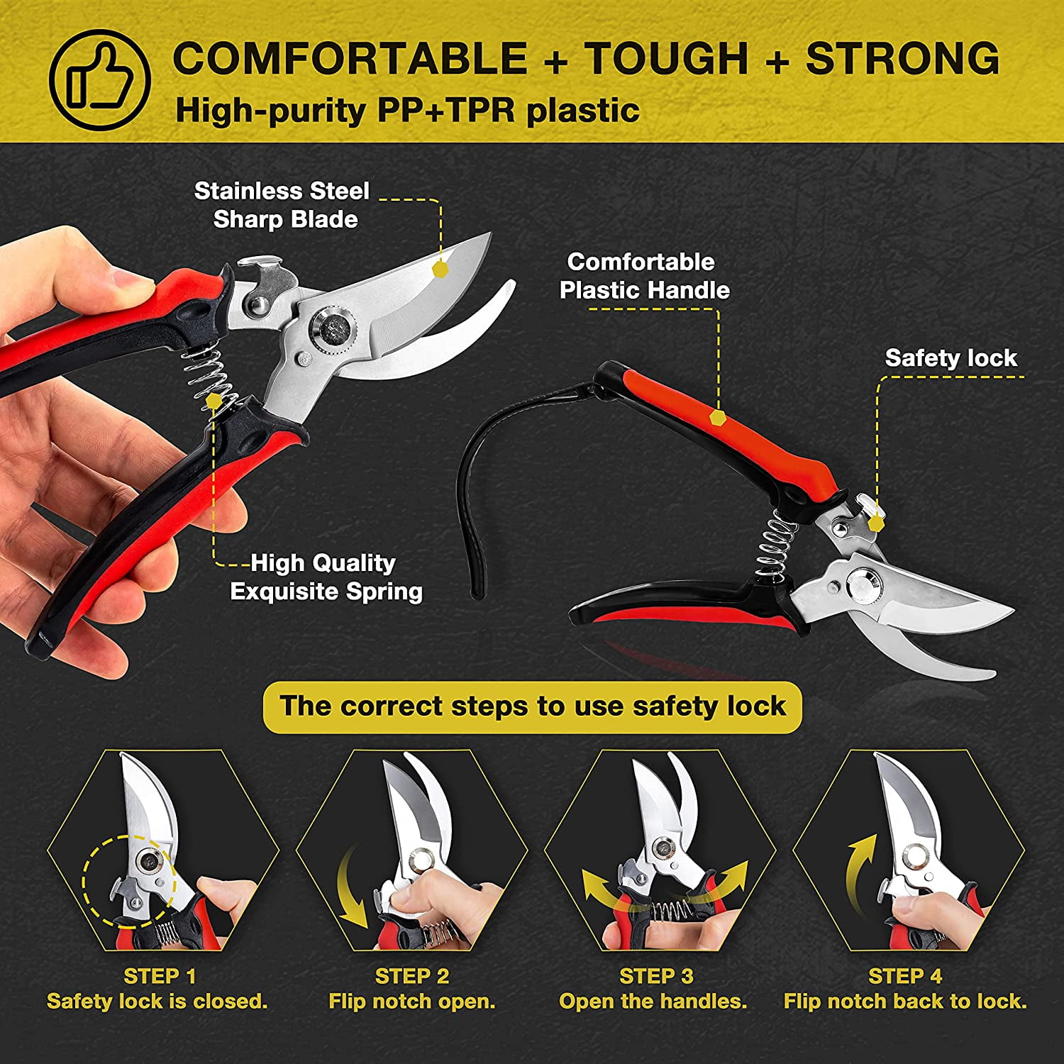 KOTTO Pruning Shears Set, Stainless Steel Bypass Garden Clippers, Professional Hand Pruner Kit with Storage Bag, 4 Pack