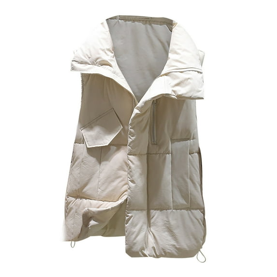Uhndy 2022 Jackets for Women, Women Pocket Vest Coat Short Jacket Winter Sleeveless Turn Down Collar Zipper Solid Outerwear Winter Coats Christmas Gifts for Women