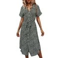 thumbnail image 3 of Women's Button Midi Dress,Short Sleeve Polka Dot Floral Print Shirt Dress Bohemian Summer Beach Party A-line Dress, 3 of 10