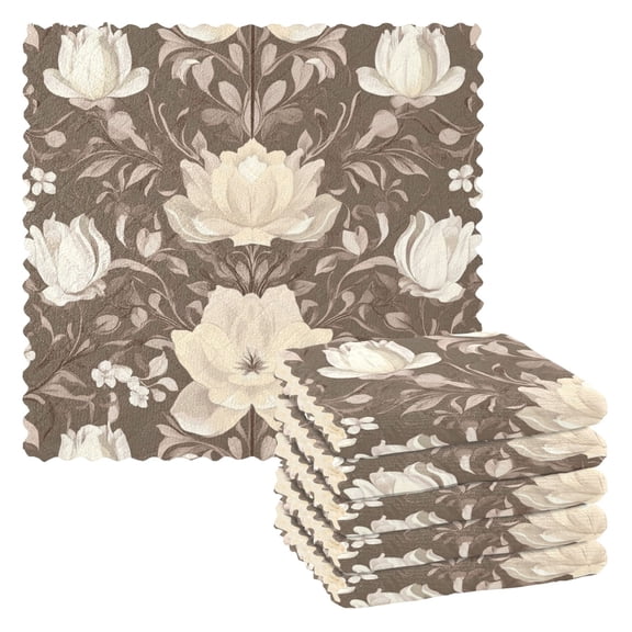6 Pieces of Kitchen Towels 11x11Inch Kitchen Dish Cloths Kitchen Dish Towels Reuseable Cleaning Cloths Colorful Brown Flower