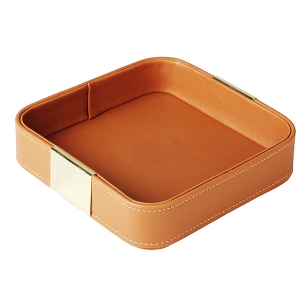 Bandeja de valet de cuero de PU, porta baratijas portátil, bandeja de entrada, soporte de sobremesa Naranja
