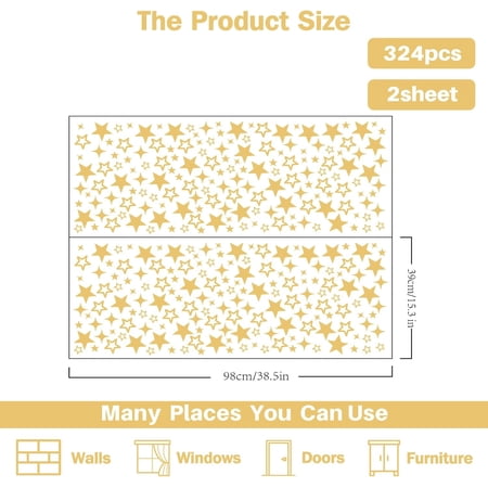324Pcs Gold Star Wall Stickers Warm Stars Wall Decals for Bedroom Living Room Sofa Background Ceiling Nursery Home Decoration Large Size Peel and Stick Wall Stickers Window Decor