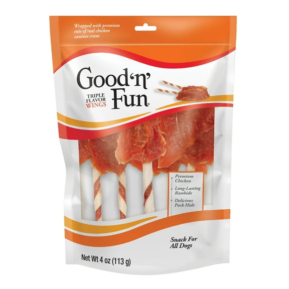 Good ’n’ Fun Triple Flavor Wings, Rawhide Chews for All Dogs, 4 oz