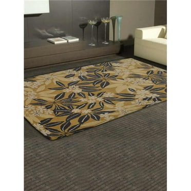Glitzy Rugs UBSK00651T0012A16 8 x 11 ft. Hand Tufted Wool Area Rug, Floral Gold