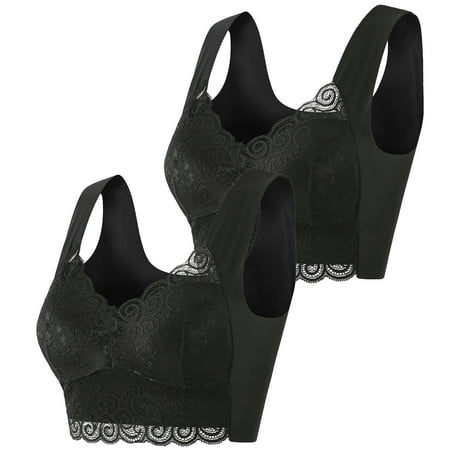 Lace Bra Plus Size Bra Women Underwear Bralette Crop Top Sexy Female Bra Large Tube Top Female Push Up Brassiere Laced Bra(XXL  Black 2PCS)
