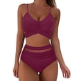 thumbnail image 1 of MKLEKYY Trajes De Baños Women Mesh High Waisted Bikini Sexy Push Up Two Piece Swimsuits Vintage Swimsuit Two Piece Retro Ruched High Waist Print Bikini Set, 1 of 6