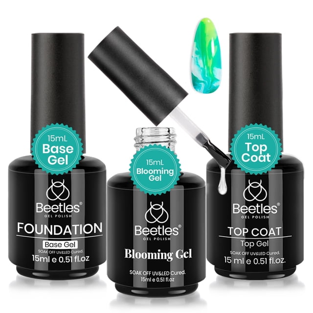 Set de gel para uñas Beetles Blooming Gel y capa superior base que no se limpia, 3 unidades