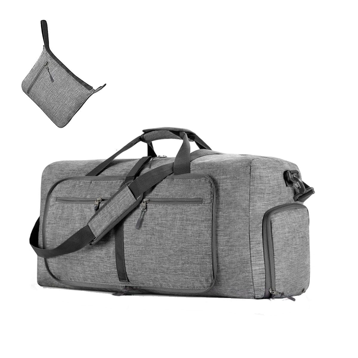 XUEYU 24" Large Travel Duffle Bag for Men, 65L Foldable Travel Duffel Bag with Shoes Compartment, Overnight Bag for Men Women Waterproof, Travel Bag for Traveling Camping Touring, Gray