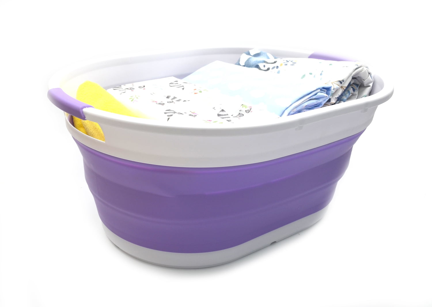 SAMMART Collapsible Plastic Laundry Basket Oval Tub / Basket