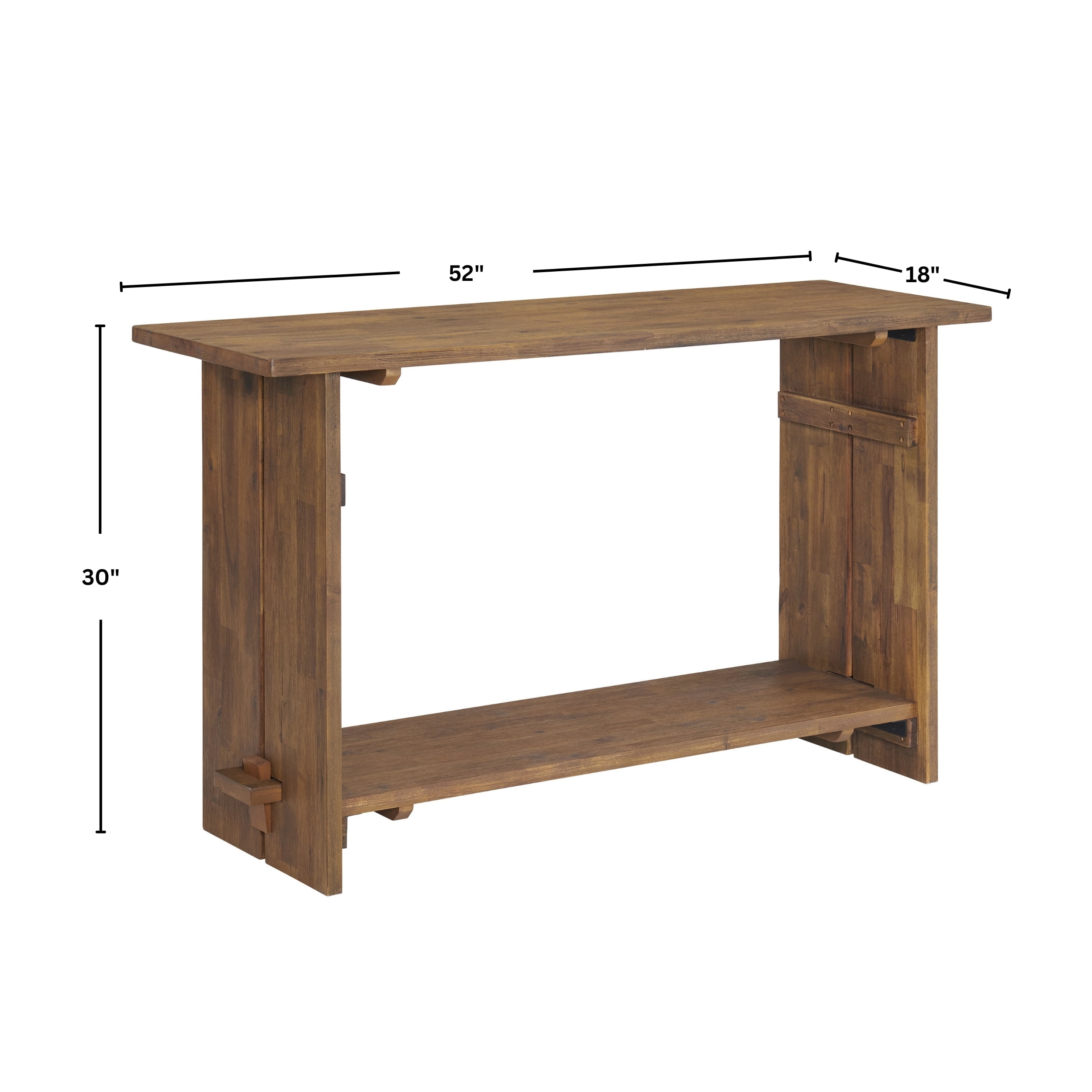 Alaterre Furniture Bethel Acacia Wood Console Table, 52 in. W Entryway Table with Dual Shelf Storage, Rustic Natural Aged Brown