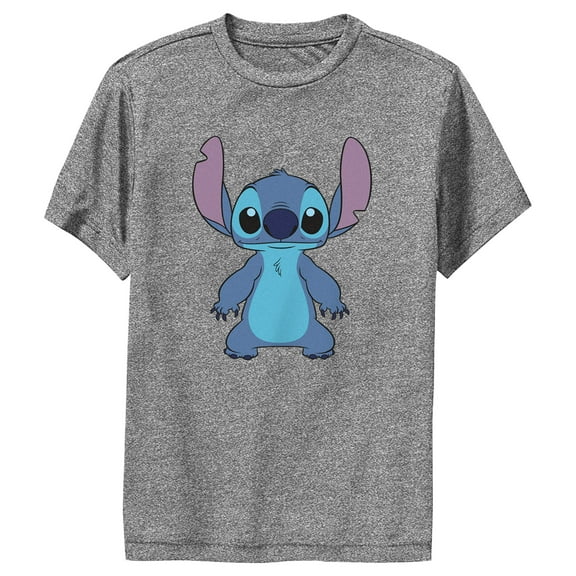 Boy's Lilo & Stitch Standing Stitch  Performance Graphic Tee Charcoal Heather X Large
