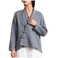 thumbnail image 2 of Jacket for Women V Neck Long Sleeve Vintage Ethnic Style Frog Button Closure Embroidered Trim Loose Fit Casual Outerwear, 2 of 5