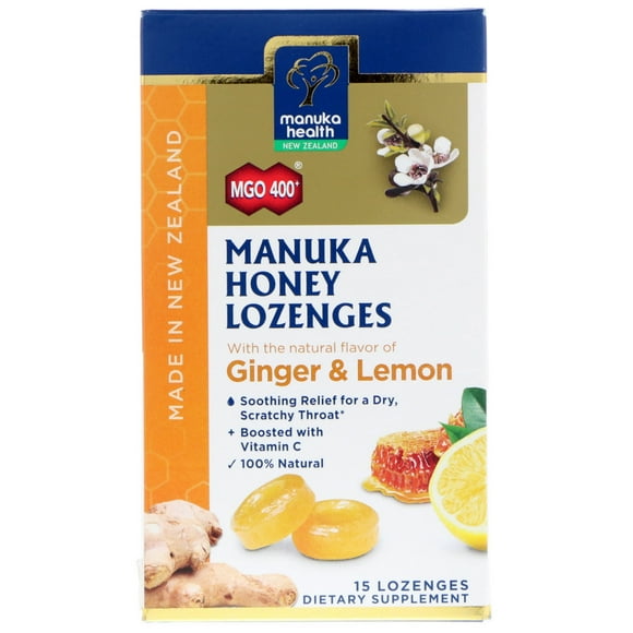Manuka Health Honey Lozenges, Ginger & Lemon 15 Lozenges