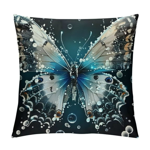 Shiartex  Butterfly and Glitter，Printed Soft Decorative Square Throw Pillow Covers Cushion Covers Pillowcases，Couch,White and Blue