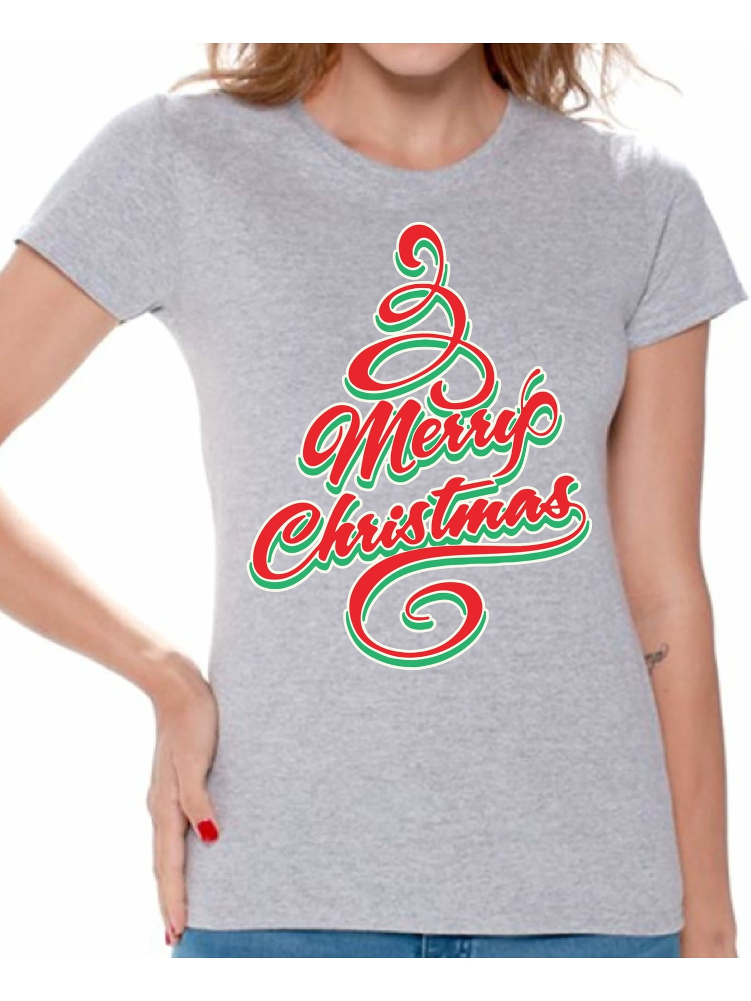 Womens Merry Christmas Funny Santa Graphic Tops Short Sleeve Tee Shirt