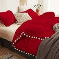 thumbnail image 3 of DNG Creations 1 Piece White Pom Pom Duvet Cover with Zipper Closure, 100% Egyptian Cotton, 800 Thread Cotton ( California King - Solid Red ), 3 of 5