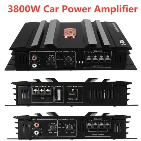 3800 Watt 12V 2 Channel 4 Ohm Car Audio Power Amplifier Bass Amp Class A Aluminum For Auto Motorcycle Home + LED Power
