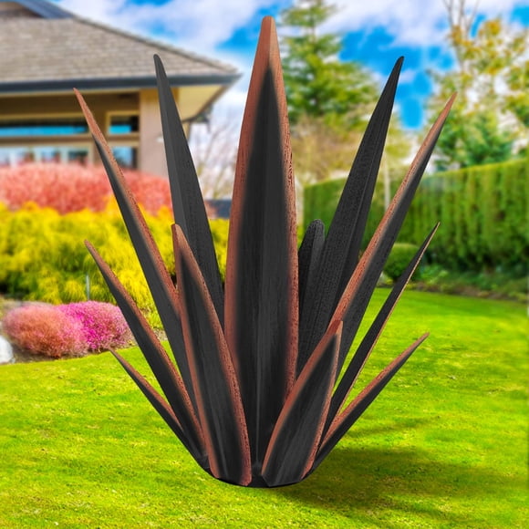 Escultura KODIBO, planta grande de agave de metal rústico, negra