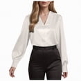 thumbnail image 2 of Towmus Women's Elegant V Neck Satin Blouse Long Sleeve Tops Dressy Business Pullover Tops Teacher Clothes Office Business Dressy Casual Outfits, 2 of 9